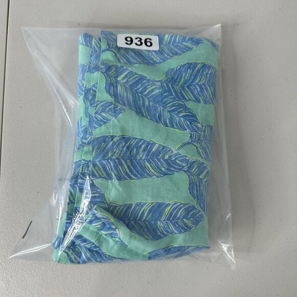 Vineyard Vines Off the Shoulder Dress Size XS Linen Blend Blue Green Palm Print - Picture 6 of 9